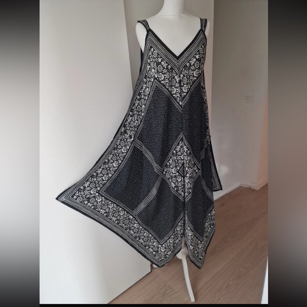 See By Chloe Black and White Asymmetrical Midi Dress